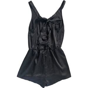 EUC Victoria's Secret Black Satin 1-Piece Bow Tie Hem Ruched Waist Sleeveless S